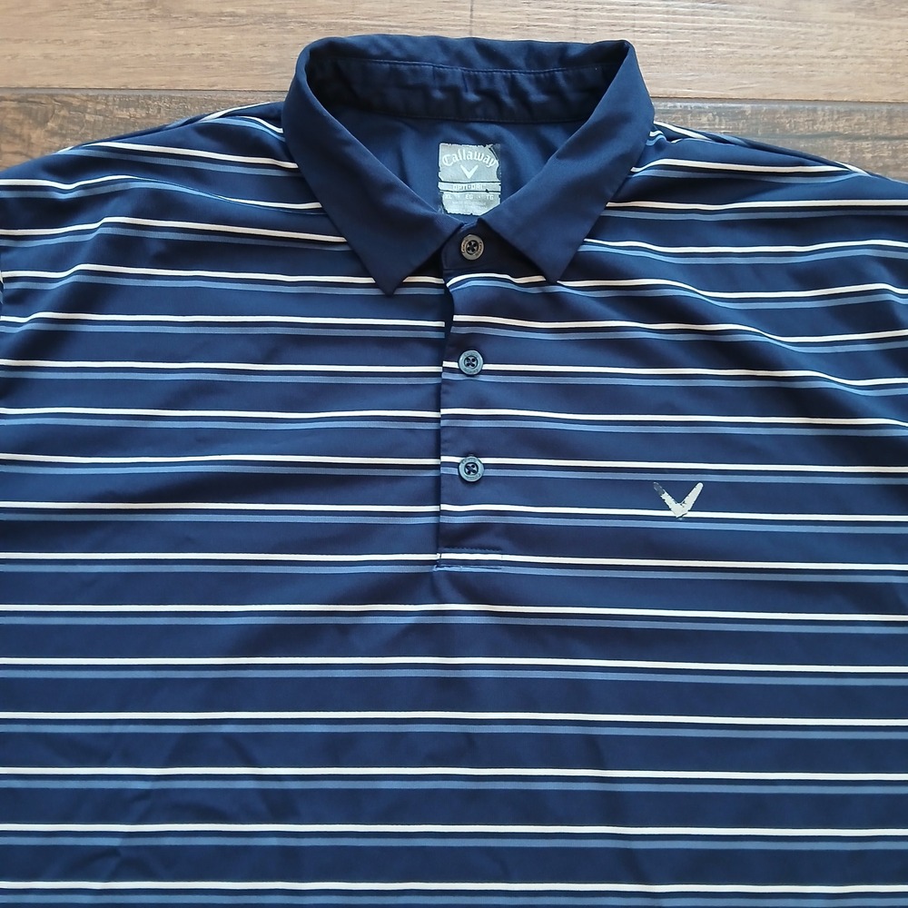 Callaway Opti-Dri Polo Mens Extra large Blue‎ Striped Golf Performance Stretch